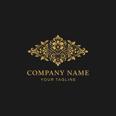 Fototapeta premium Elegant Golden Ornate Floral Design with Customizable Text for Luxury Company Branding, Premium Business Logo, and Sophisticated Stationery Template, Flat Vector Elements, Vector Illustration, Simple