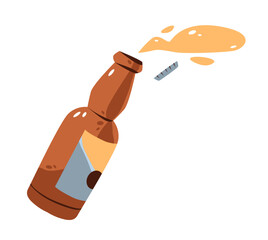 Flat vector illustration of spilled beer bottle. Brewery concepts.