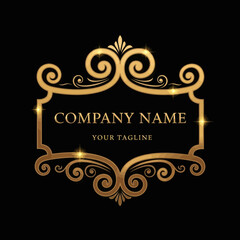 Luxurious Golden Ornate Frame with Text Placeholder for Company Logo and Tagline, Elegant Design for Premium Branding, Invitations, or Certificates, Flat Vector Elements, Vector Illustration, Simple