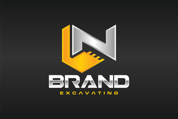 letter N scoop excavator logo