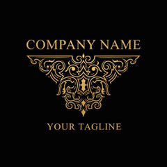 Elegant Gold Ornate Corner Design with Branding Placeholder Text, Flat Vector Elements, Vector Illustration, Simple Vector, Stylized Vector Drawing, Vector Template, Clean Vector Style, Minimalist