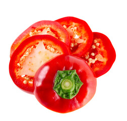 Sweet round peppers isolated on white background. Ripe round red paprika. Clipping path.