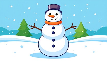 Obraz premium Cute Snowman in Winter Landscape.