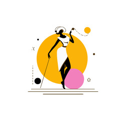 Stylish woman silhouette with cane