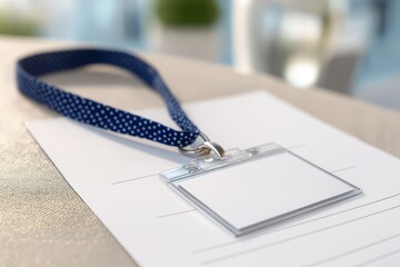 Blank Identification Badge on Tabletop Surface