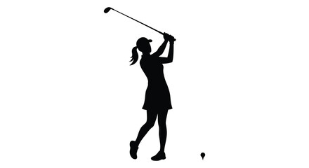 Silhouette of a woman golfer taking a swing on the course