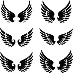 Angel Wings Icon Silhouette Set Elegant Feathered Angel Wing Silhouette Collection