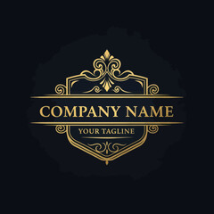 Gold Ornate Luxury Logo Template with Elegant Flourishes and Royal Crest Design for Premium Branding and Business Identity, Flat Vector Elements, Vector Illustration, Simple Vector, Stylized Vector