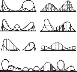 Roller Coaster Silhouette Amusement Park Ride Thrill Attraction Entertainment Fun Curve