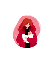 Woman reading with teddy bear illustration