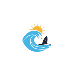 Dynamic Ocean Wave, Sun, and Silhouette Graphic on White Background, perfect for Summer, Beach, and Water Sports themed designs, Flat Vector Elements, Vector Illustration, Simple Vector, Stylized