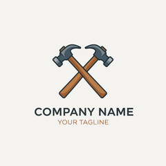 Crossed Hammers Logo Design for Construction and Home Improvement Companies - Flat Vector Icon on White Background, Flat Vector Elements, Vector Illustration, Simple Vector, Stylized Vector Drawing,