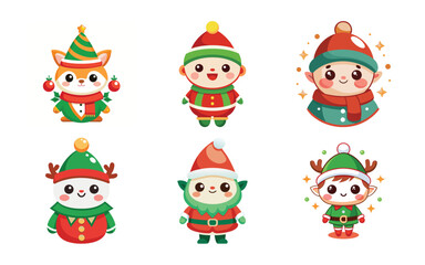 Adorable Christmas Elves and Fox Festive Characters