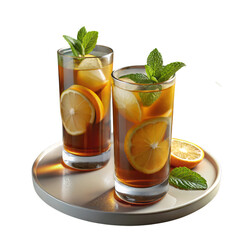 Iced tea refreshing citrus mint beverage isolated on a transparent background drink refreshment