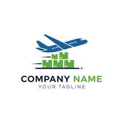Modern Cargo Logistics Logo with Airplane and Stacked Boxes for Fast Shipping and Global Delivery Services on White Background, Flat Vector Elements, Vector Illustration, Simple Vector, Stylized