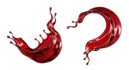 Red Liquid Splashes in Motion fluid dynamic isolated on a transparent background