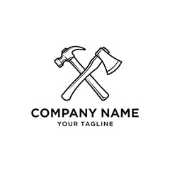 Crossed Hammer and Tools Logo with Company Name and Tagline - Black and White Vector Illustration on White Background, Flat Vector Elements, Vector Illustration, Simple Vector, Stylized Vector
