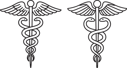 Two caduceus medical symbols silhouette