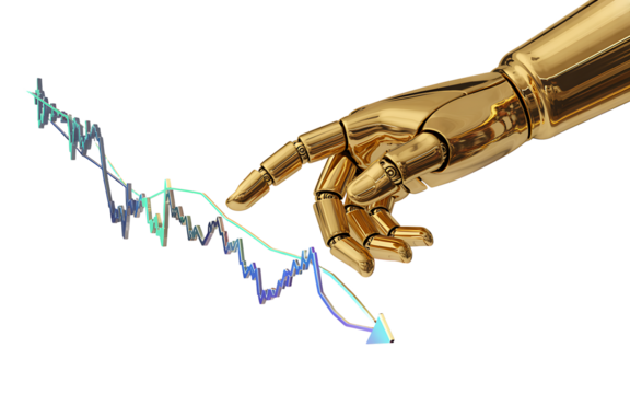 Robot hand on stock chart isolated on transparent background - Powered by Adobe