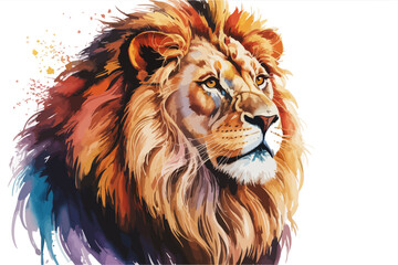Fototapeta premium Majestic Watercolor Lion PortraitVibrant Wild Lion Painting ArtColorful Safari King Illustration