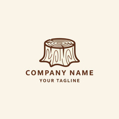 Stylized Tree Stump Logo with Wood Grain and Tree Rings on a Light Cream Background, Flat Vector Elements, Vector Illustration, Simple Vector, Stylized Vector Drawing, Vector Template, Clean Vector