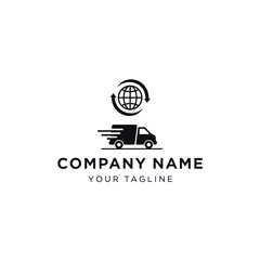 Global Fast Delivery & Logistics Company Logo Design with Truck and Globe Icons on White Background, Flat Vector Elements, Vector Illustration, Simple Vector, Stylized Vector Drawing, Vector