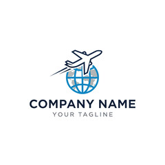 Modern Blue Airplane and Globe Logo for Global Travel, Aviation, and Logistics Company Branding, Flat Vector Elements, Vector Illustration, Simple Vector, Stylized Vector Drawing, Vector Template,