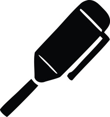 Bold black silhouette of a highlighter pen ready for marking emphasizing important text and notes in study or work