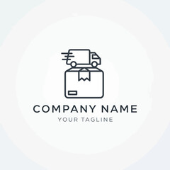 Delivery and Logistics Company Logo Design with Truck and Cardboard Icon on White Background, Representing Shipping and E-commerce Services, Flat Vector Elements, Vector Illustration, Simple Vector,