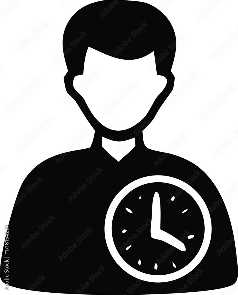 Aufkleber icon representing a person with a clock symbolizing time management punctuality or work schedule for