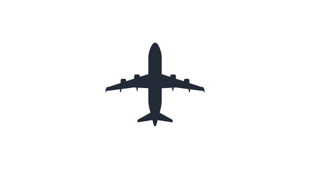 Simple black silhouette of an airplane viewed from directly above