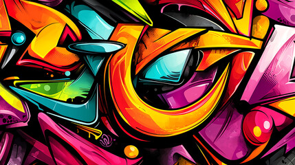 Obraz premium A colorful graffiti with a yellow circle in the middle