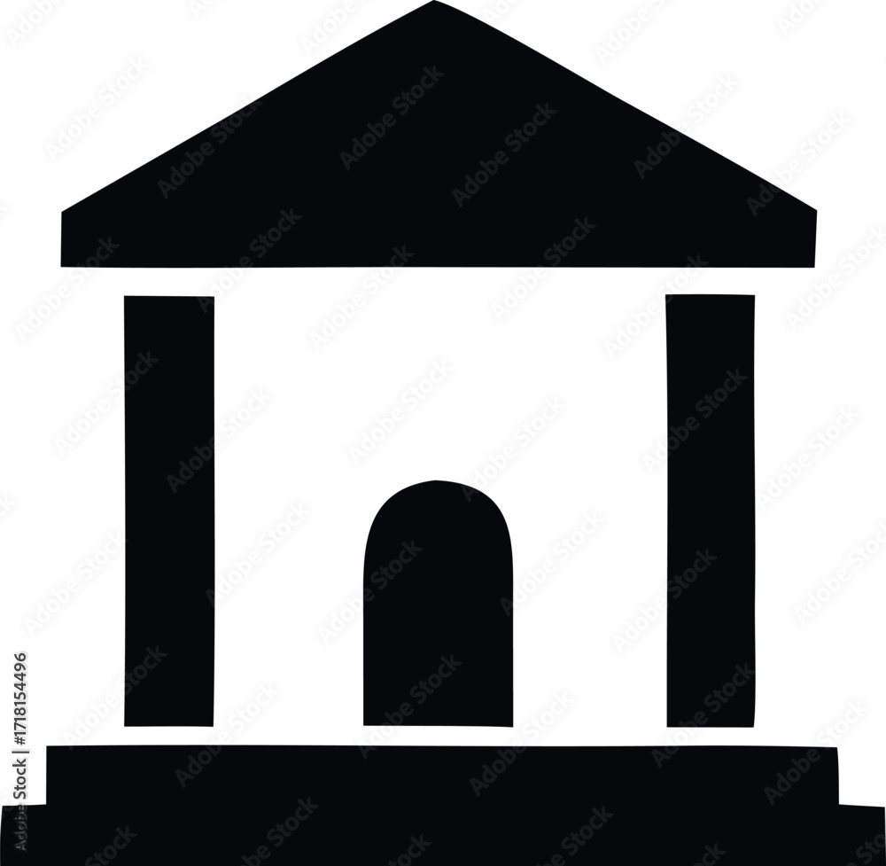 Poster simple black silhouette icon of a classical building with columns and archway for architectural and 