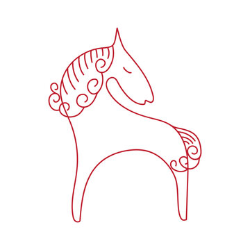 Abstract horse in line art in scandinavian style. Design horse for  stancil idea, icon,avatar, winter holidays,toy. Simple vector illustration.