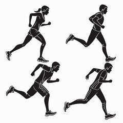 Four Silhouette Runners in Motion running athlete