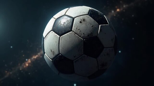 old soccer ball in space on Earth orbit