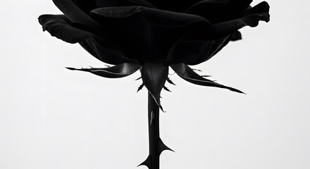 Elegant black rose against white background floral beauty and symbolism