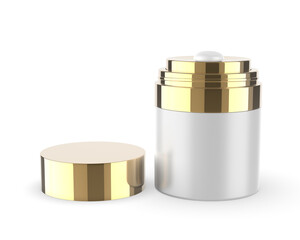 3D render illustration of a blank cosmetic airless pump jar packaging isolated on white background. Realistic clean mockup template for branding.