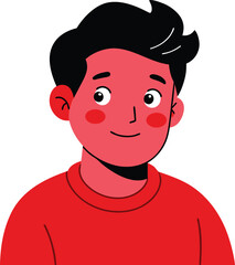 Cartoon illustration of a young man with dark hair and red shirt