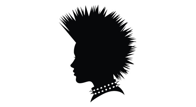 A striking silhouette of a punk rock profile with a mohawk hairstyle