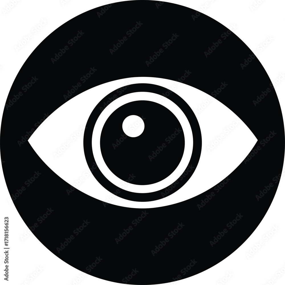 Poster modern eye symbol inside circle representing vision surveillance security and observation icon graph