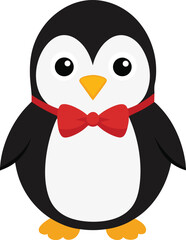 Cute Cartoon Penguin with Red Bow Tie for Children s Illustration