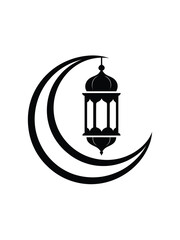 Islamic crescent moon with hanging lantern symbol