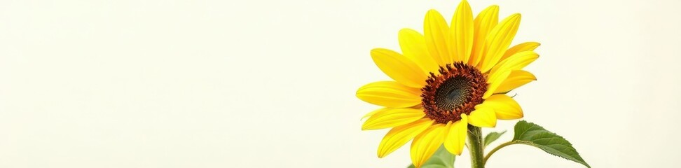 Obraz premium A close-up shot of a single sunflower isolated on a white background, showcasing its vibrant yellow petals and dark center , decoration, growth