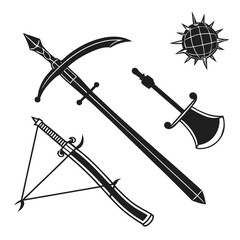 Medieval Armory Silhouette on White Background weapon