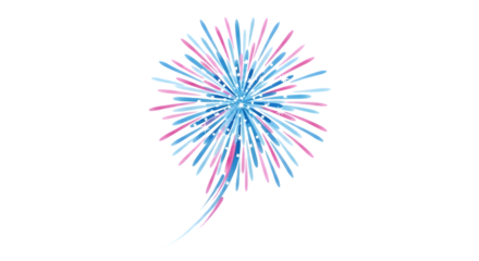 Single firework explosion with blue and pink color isolated on transparent background