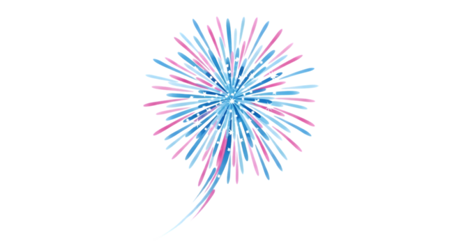 Single firework explosion with blue and pink color isolated on transparent background
