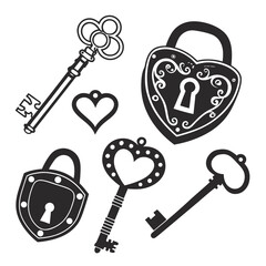 Romantic Heart Padlocks and Skeleton Keys Illustration