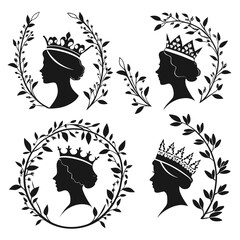 Royal Silhouettes with Varied Crowns and Wreaths woman