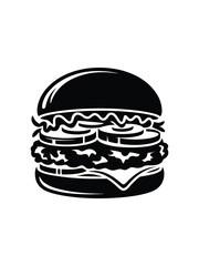 Simple black and white illustration of a delicious hamburger
